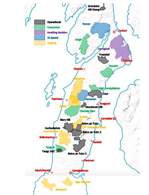 Kintyre Windfarm Developments Map