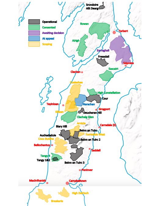 Kintyre Windfarm Developments Map