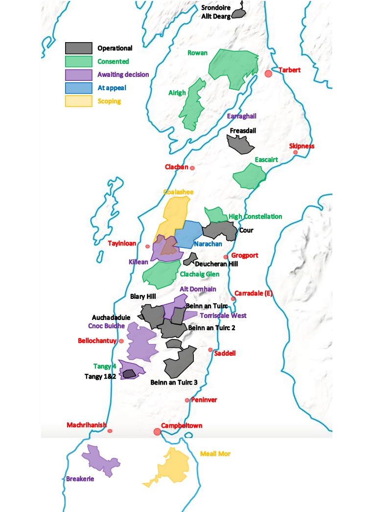 Kintyre Windfarm Developments Map