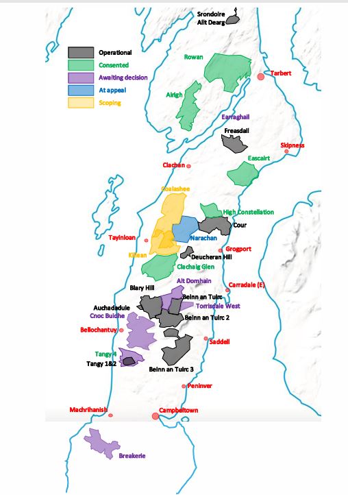 Kintyre Windfarm Developments Map